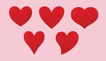 Set of Red Heart in Various Forms Flat Illustrations vector