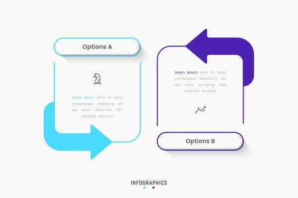 Infographic with icons and 2 steps. Can be used for process diagram, presentations, workflow banner, info graph.