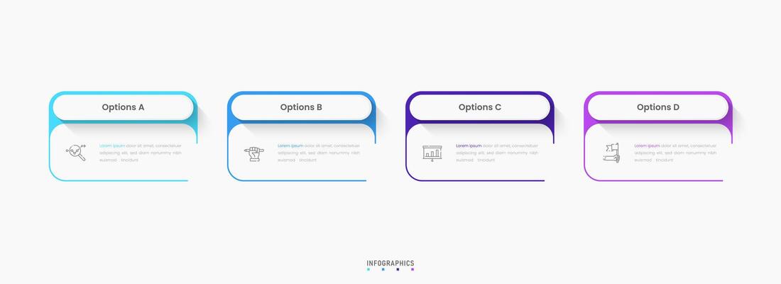 Infographic with icons and 4 options or steps.