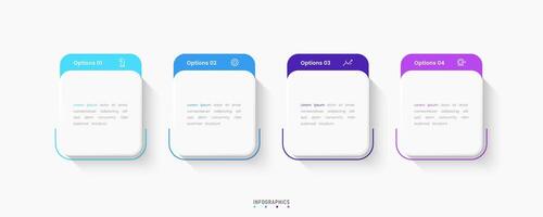 Infographic label design template with icons and 4 options or steps. Can be used for process diagram, workflow layout, banner with square shape vector