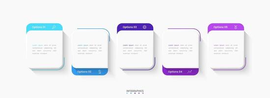 Infographic label design template with icons and 5 options or steps. Can be used for process diagram, presentations, banner with square shape vector