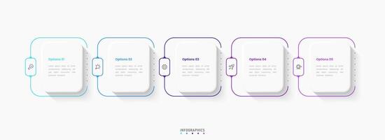 Infographic label design template with icons and 5 steps. Can be used for process diagram, presentations, workflow layout, banner with square shape vector