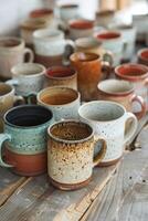 Rustic Handmade Ceramic Mugs in a Cozy Arrangement photo