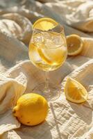 Refreshing Summer Drink with Lemon and Ice photo
