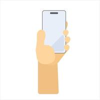 A hand holds a smartphone with a blank screen, suggesting connection, communication, and technological interaction in a minimalist style. vector