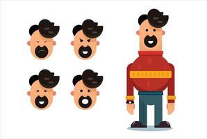 Cartoon Man Character with Multiple Facial Expressions in Flat Style vector
