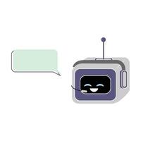 Smiling robot character in speech bubble box for digital assistant and tech conversation designs vector