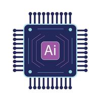 Microprocessor with AI label and pins, perfect for artificial intelligence and computing designs vector