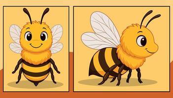 Honeybee front and side view cartoon illustration vector
