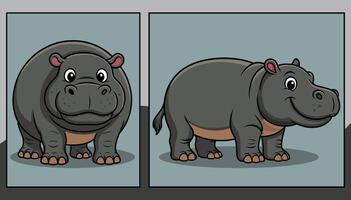 Hippopotamus front and side view cartoon illustration vector