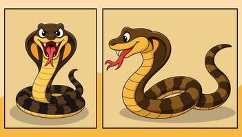 King cobra front and side view cartoon illustration vector