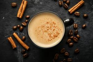 Top view of cup of coffee with different flavor. photo
