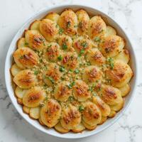 Top view of homemade potato gratin. photo