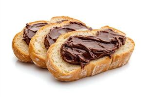 Bread with chocolate spread, isolated on white. photo