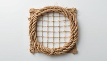 Square-shaped rope net with clean white backdrop. photo