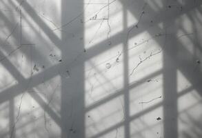 Dynamic shadow lines geometric shapes on white wall. photo
