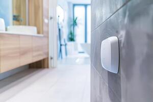 Modern smart home technology in a contemporary bathroom setting photo