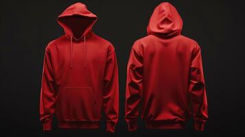 Red hoodie, front and back view on black background photo