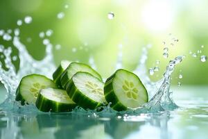 Crisp cucumber slices cascade pure refreshing splash photo
