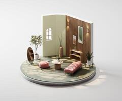 Isometric view green round living room classic style open inside interior architecture 3d rendering photo