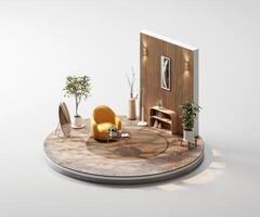 Isometric view round living room cozy style inside interior architecture 3d rendering photo