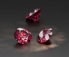 Ruby diamond placed on glossy background 3d rendering soft focus photo