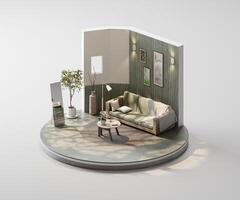 Isometric round living room relax style open inside interior architecture 3d rendering photo