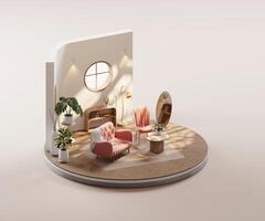 Isometric view classic round living room open inside interior architecture 3d rendering photo