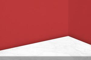 Minimal Marble Table with Red Wall at the Corner Background photo