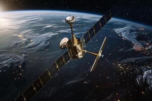 The Lonely Pioneer. A Spacecraft's Silent Vigil Above The Glittering Globe. photo