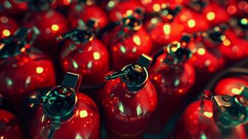 Reflections of Safety. The Bright Ensemble of Fire Extinguishers. photo