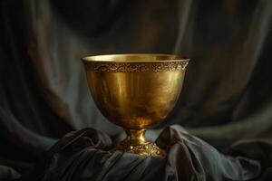 The Chalice Of Mystery. Gilded Elegance Against A Velvet Backdrop. photo