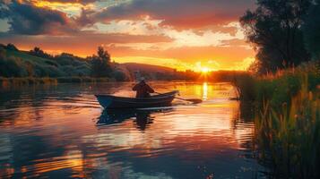 Serenity On The River At Sunset, Calm Waters Reflect The Dying Light. photo