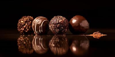 Gourmet Chocolate Truffles With Elegant Dark Reflection. photo