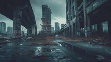 Post-Apocalyptic View Of City Underpasses With Street Art. photo