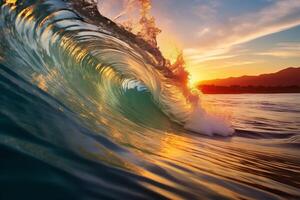 Majestic Ocean Wave Embracing The Warmth Of The Dying Sun's Glow. photo