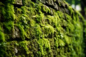Nature's Velvet. Lush Moss Thrives On The Side Of An Old Stone Wall. photo