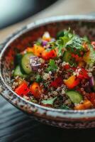 Fresh Quinoa Salad with Mixed Vegetables in Rustic Bowl for Healthy Meals and Food Design photo