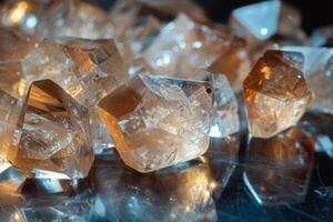 Luxurious Display of Rare Earth Mineral Crystals with Soft Reflections for Elegant Design photo