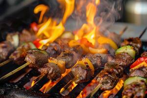 culinario taller. dominar a la parrilla brochetas para Perfecto carbonizarse y sabor foto