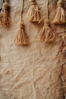 Rustic Graduation Border with Kraft Paper Textures and Handmade Tassels for Design Projects photo