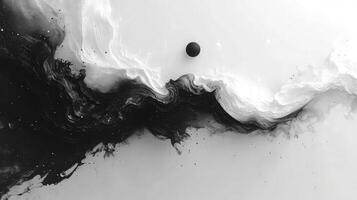 A black and white photo of a wave of paint
