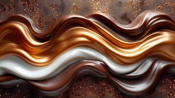 Chocolate and white liquid flowing on a dark background photo
