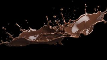 Chocolate splash isolated on black background photo