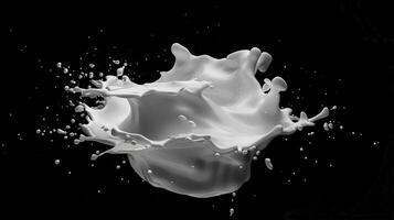 A splash of milk is shown on a black background photo
