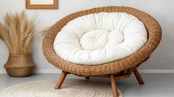 Relaxing Rattan Chair with Cream Cushion Home Decor photo