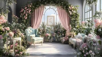 Enchanted Floral Room Digital Art Romantic Setting photo