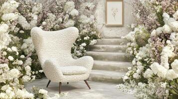 Cozy White Egg Chair in Blooming Garden Setting photo
