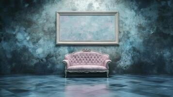 Elegant Pink Sofa in Vintage Room with Large Frame photo