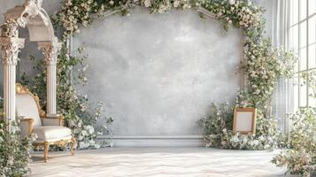 Elegant Floral Archway Room Setting with Gold Chair photo